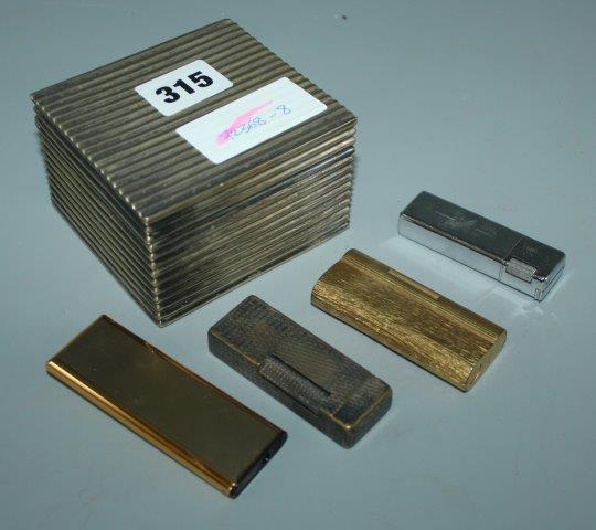 2 Dunhill lighters and cig box, 2 rings, other lighters